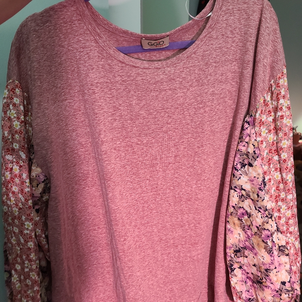 Mauve Floral Sleeve Top, XL